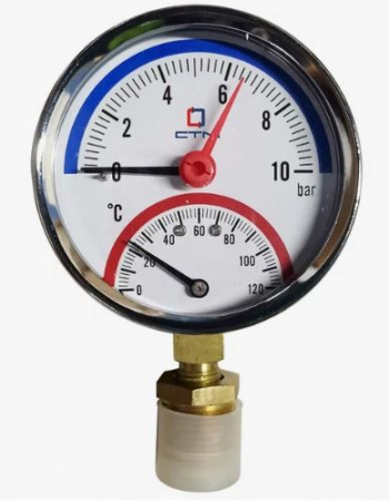 Термоманометр радиальный СТМ 1/4"-1/2" 10 бар, +120°С CTM14R10 от интернет-магазина stmaster54.ru