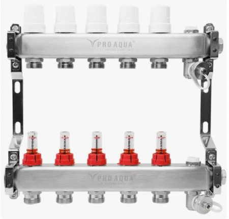Коллекторная группа 1"х3/4" 5 выходов с расходомерами ProAqua