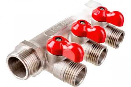 Коллектор с отсекающими кранами 3/4" 3выхода 1/2 Pro Aqua от интернет-магазина stmaster54.ru