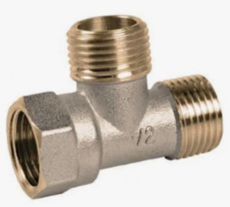 картинка Тройник 1/2" х 1/4" х 1/2" г/г/ш с заглушкой на 1/4, латунь от магазина СантехМастер 